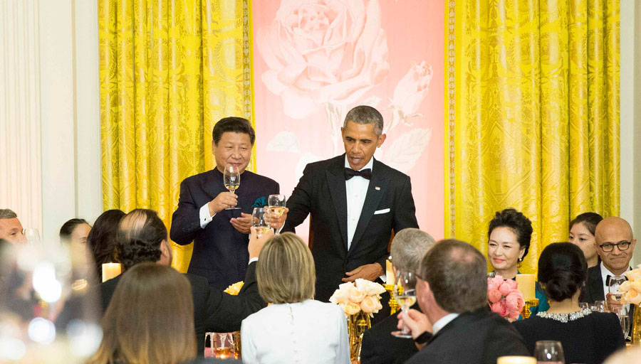 習主席と彭夫人がオバマ大統領主催の歓迎晩餐会に出席
