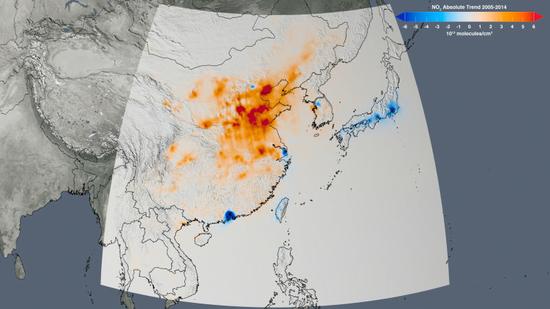 米NASA「世界大気汚染地図」、意外にも北京は好転