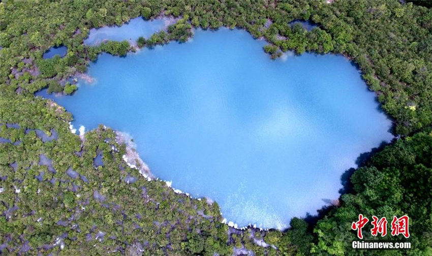 上空から俯瞰した九寨溝の池、震災後も変わらず青々と美しい色　四川省
