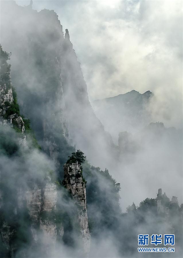 まるで水墨画のような雲海たなびく五老峰景勝地　山西省