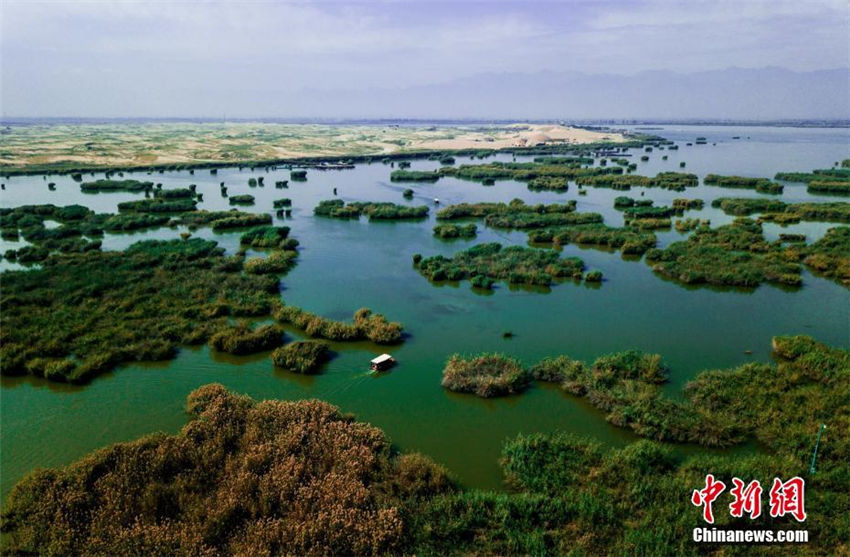 空から見た自然の楽園「塞上明珠」沙湖　寧夏回族自治区