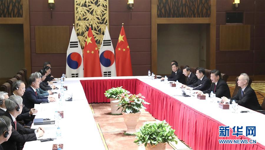 習近平国家主席が韓国の文在寅大統領と会談