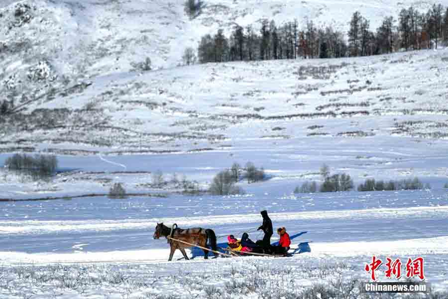 アルタイ山脈の一風変わった「馬橇タクシー」　新疆