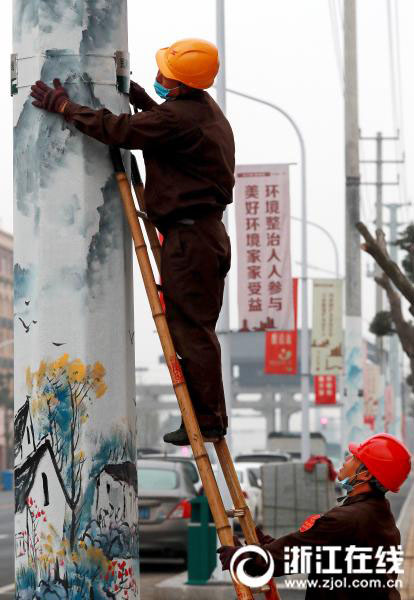 台州市に美しい光景が出現　電信柱に描かれた風景画　浙江省