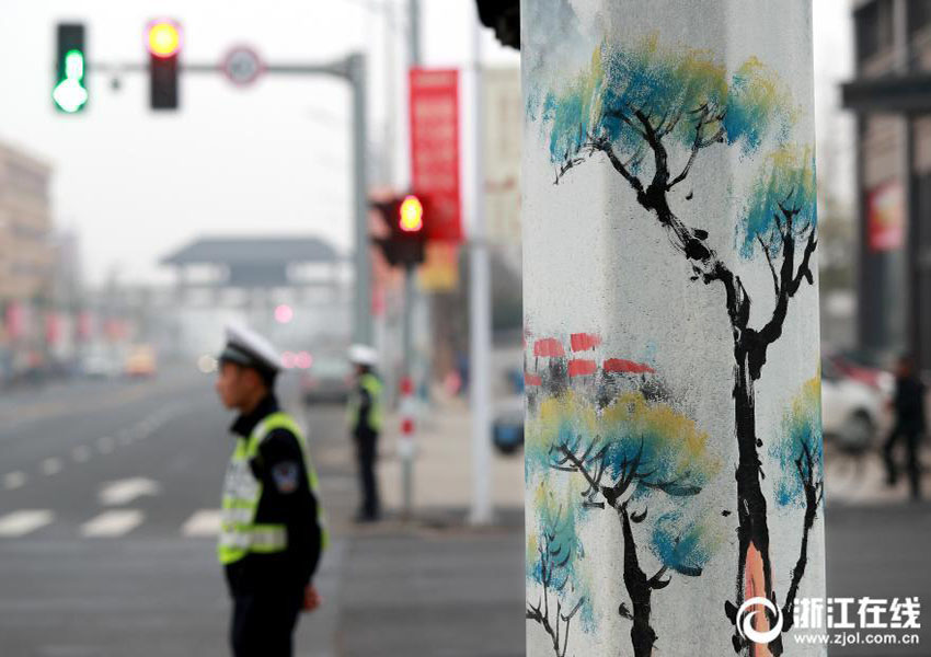 台州市に美しい光景が出現　電信柱に描かれた風景画　浙江省
