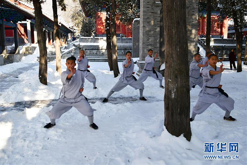 少林寺の武僧たち、雪の中で妙技披露　河南省