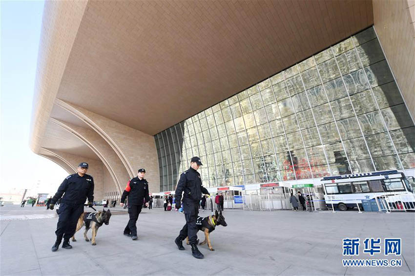 春運期間中の旅客の安全を守る　石家荘駅でパトロールにあたる警察犬