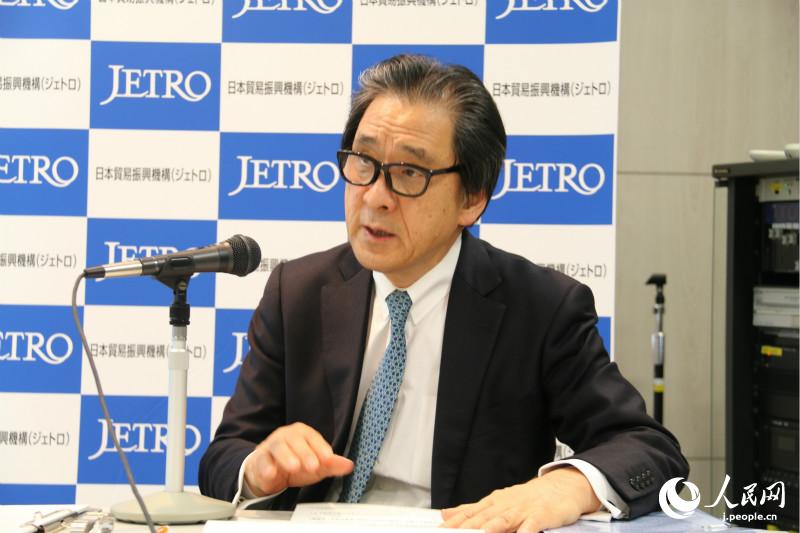 日本貿易振興機構（JETRO）理事長会見の様子（撮影・木村雄太）。