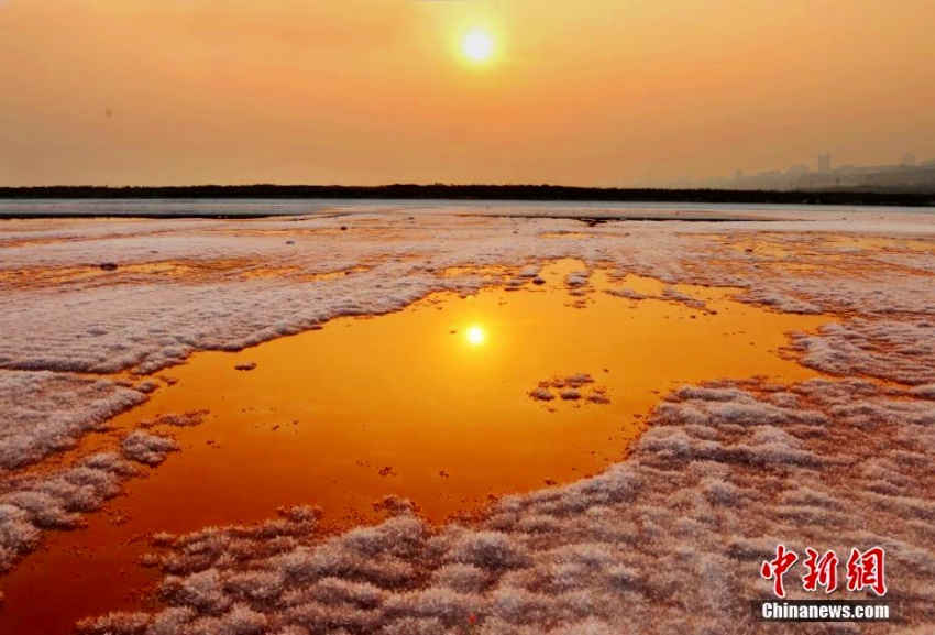 山西省運城塩湖に美しい塩の結晶「硝花」