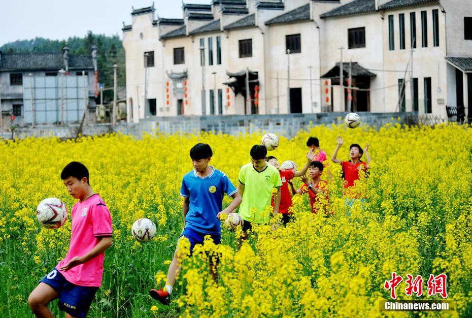 農地を「競技場」にしてサッカー楽しむ学生たち　江西省