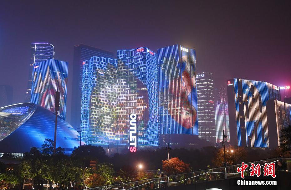 浙江省杭州市でアジアグルメフェスティバルのライトアップショー