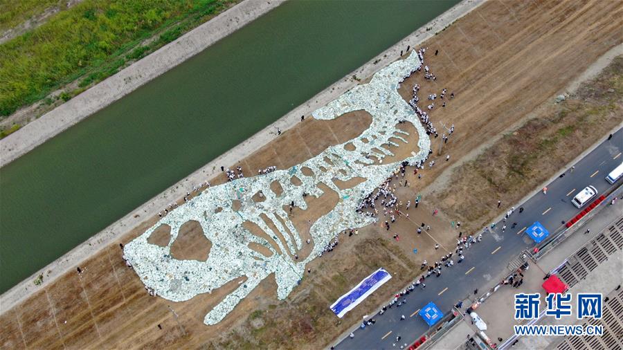 ゴミで作った巨大マッコウクジラで環境保護呼びかけ　江蘇省