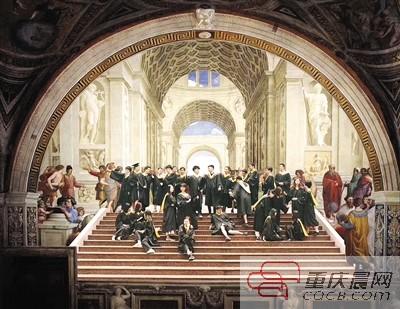 重慶の大学生が名画「アテネの学堂」を卒業記念写真で再現