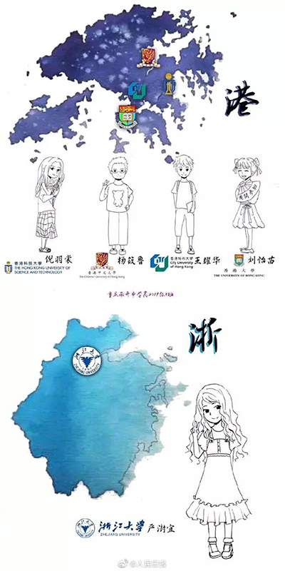 重慶の高校卒業生が似顔絵イラストで進学先マップを作成
