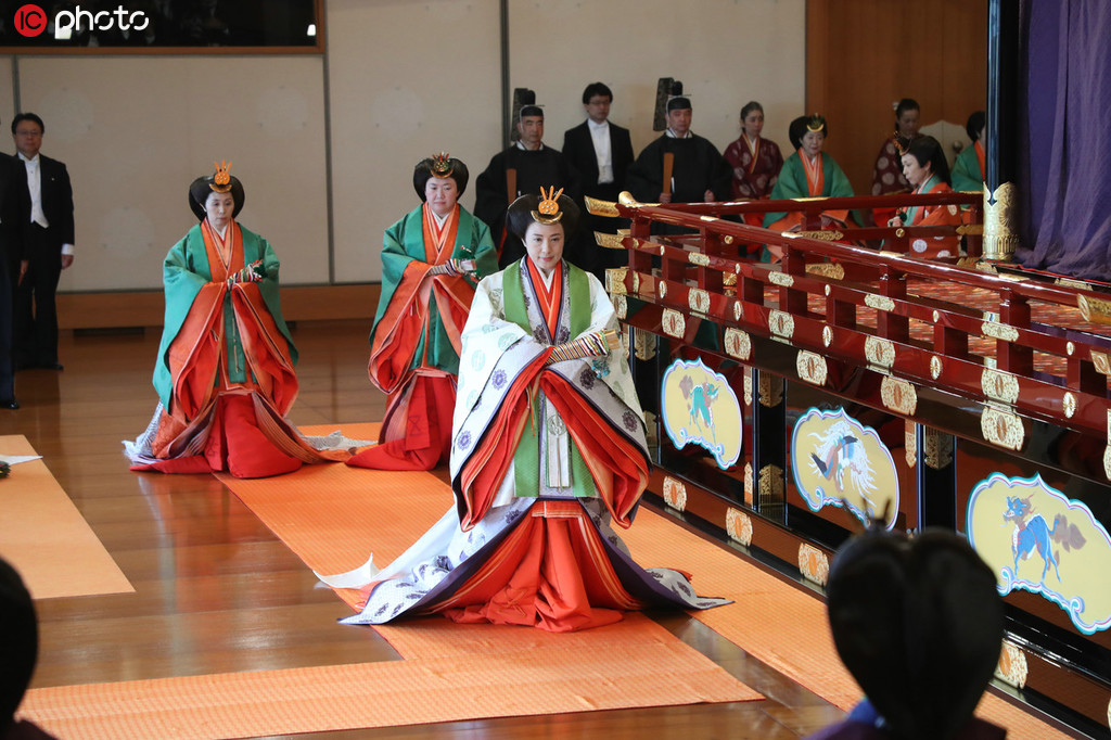 日本の天皇「即位礼正殿の儀」に十二単姿で臨む女性皇族　東京