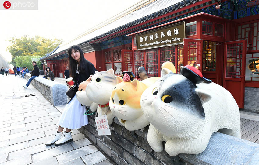北京の故宮神武門近くに登場した「宮廷猫」オブジェ（写真著作権は東方ICが所有のため転載禁止）。 