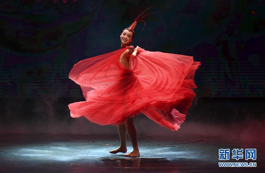 12月5日、開幕式でソロダンス「吉祥鳥」を踊る上海歌劇院舞劇団のダンサー（撮影・宋為偉）。