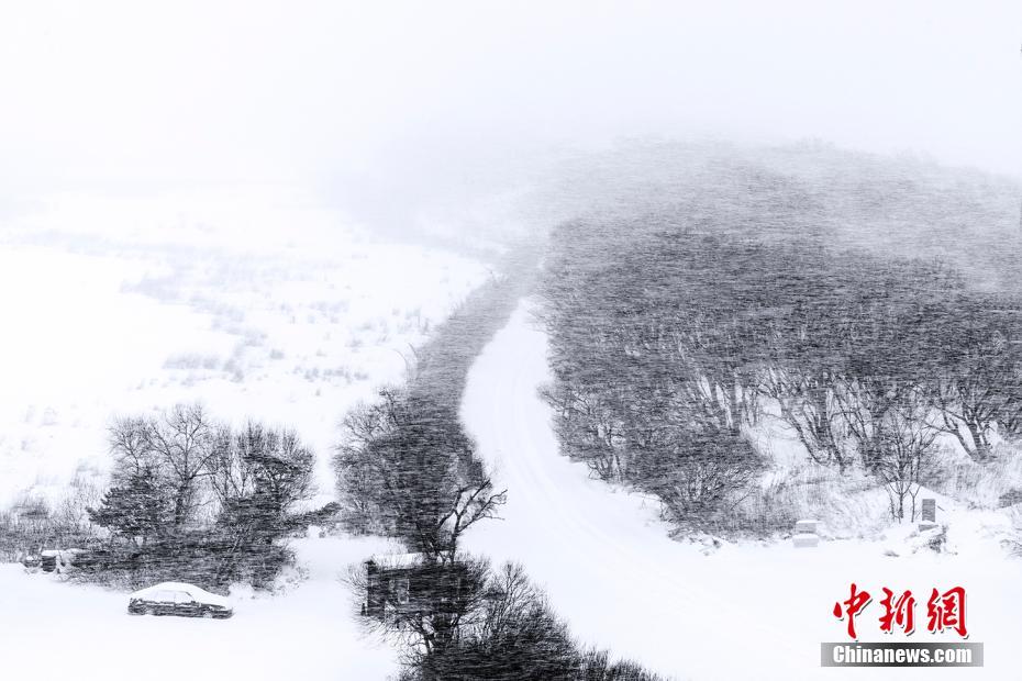 一面「白と黒の世界」、中ロ国境の湖の冬景色　黒竜江省