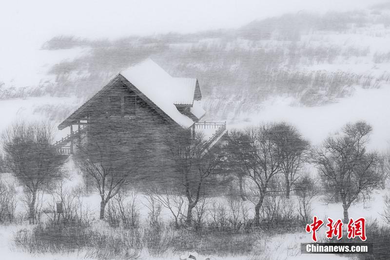 一面「白と黒の世界」、中ロ国境の湖の冬景色　黒竜江省