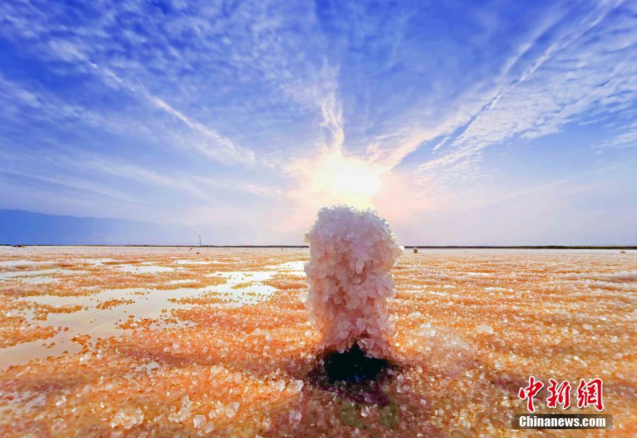 冬の塩湖に咲く「硝花」　山西省運城市