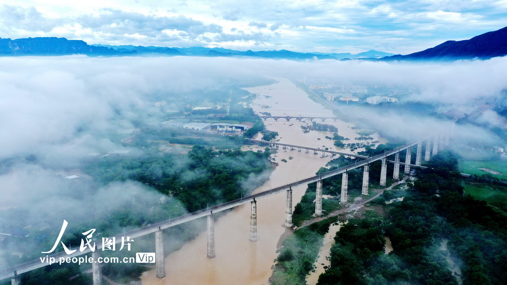 雲霧を貫き永安渓を飛び越えようとする「巨竜」のような鉄道高架橋　浙江省
