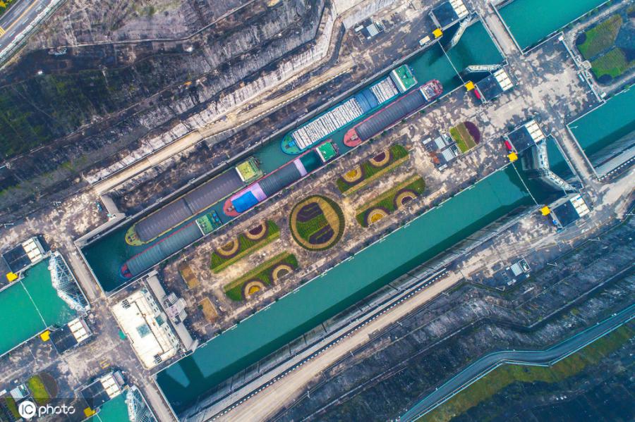 10月28日、宜昌市夷陵区で、水位上昇後、運用されている三峡ダムの五級閘門（写真著作権は東方ＩＣが所有のため転載禁止）。