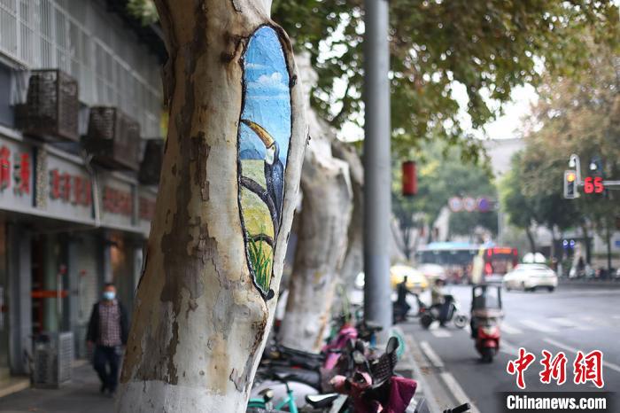江蘇省南京の街に彩り添える街路樹のイラスト