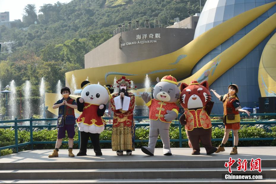香港オーシャンパークが営業再開　パンダの「安安」が来園客をお出迎え