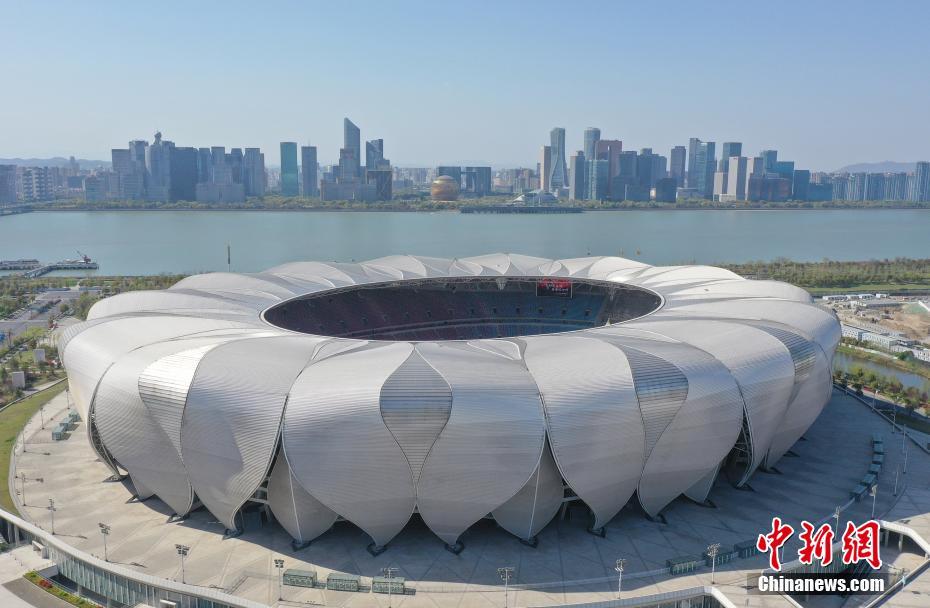 3月26日、浙江省杭州市、上空から撮影した杭州アジア競技大会メインスタジアム（撮影・王剛）。
