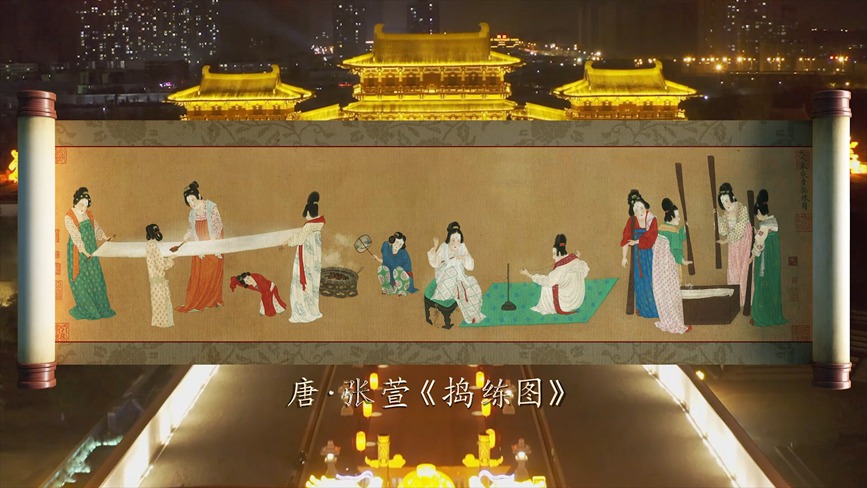 唐代の名画「搗練図」に描かれている情景を洛陽市で再現