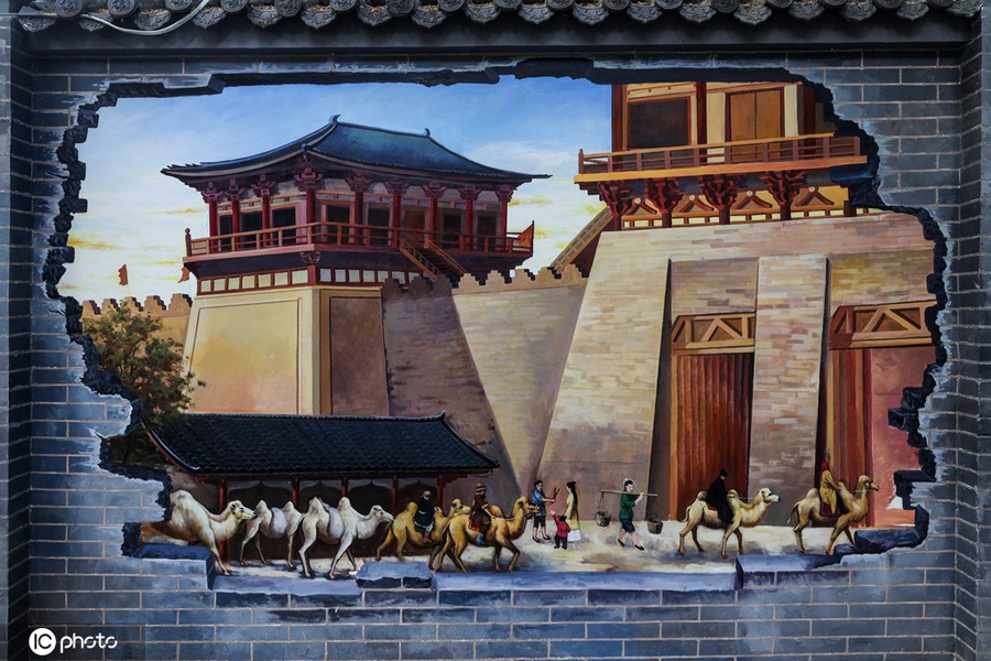 大唐の生活風景を描いた壁画（写真著作権は東方ICが所有のため転載禁止）。
