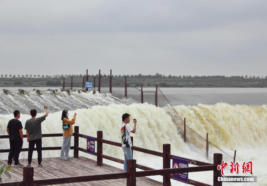 「運河の心臓」から流れ落ちる激しい水音響く戴村壩　山東省