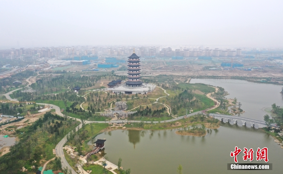 上空から撮影した雄安新区悦容公園　河北省