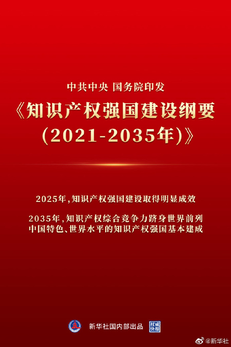知財権強国建設綱要「中国の特色ある、世界水準の知財権強国を2035年までにほぼ完成」