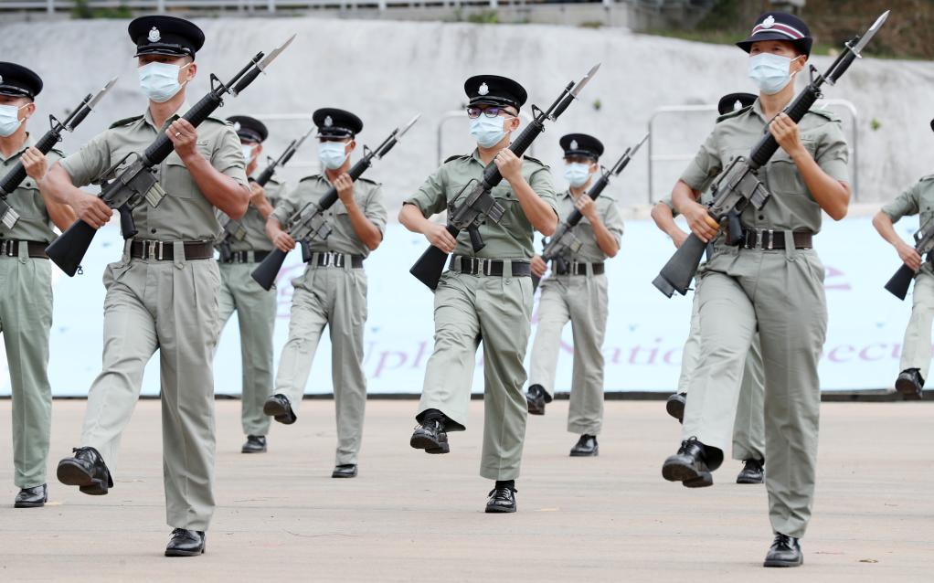 香港警察学院で中国式行進の訓練を受ける香港警察儀仗隊（資料写真。撮影・李鋼）
