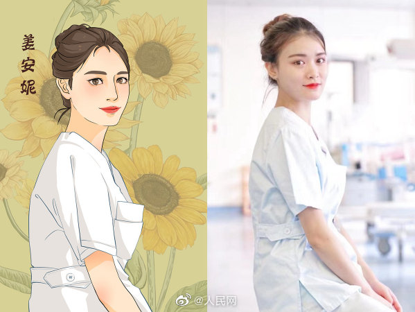 白衣の天使の似顔絵イラストを描き、看護師たちにプレゼント　湖南省