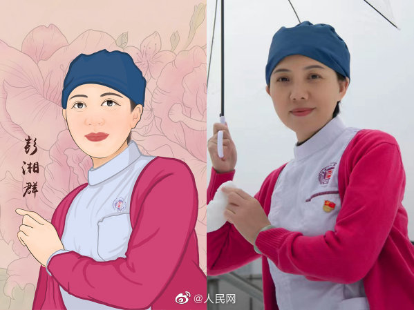 白衣の天使の似顔絵イラストを描き、看護師たちにプレゼント　湖南省