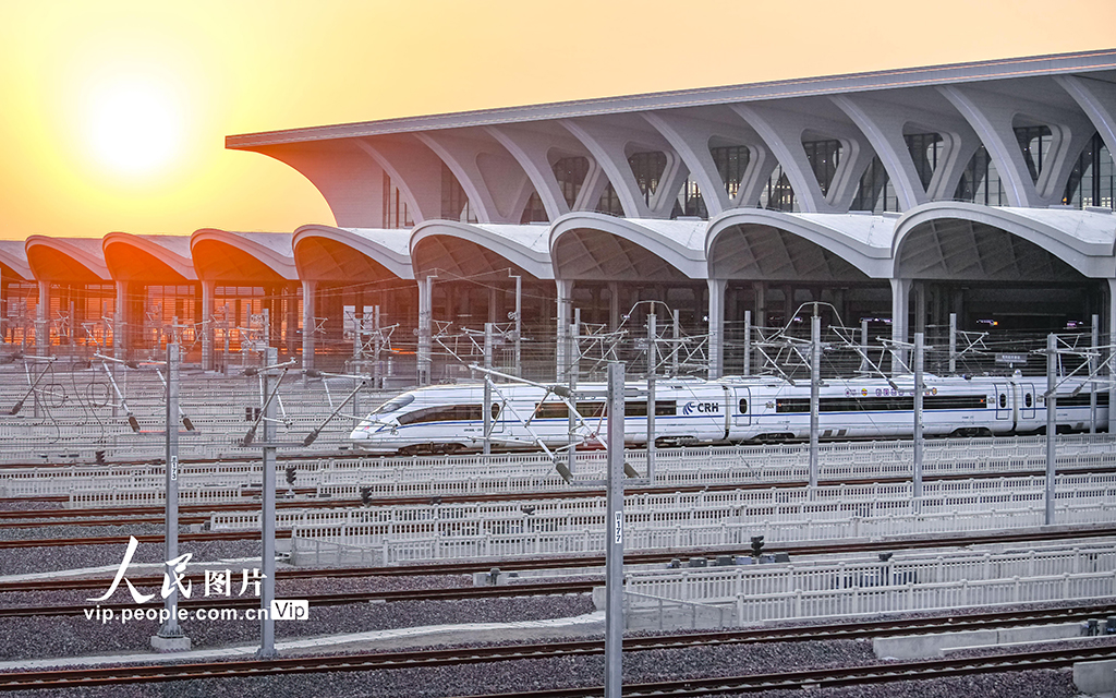 鄭州航空港駅を通過する高速列車車両（6月15日撮影・劉帥冶/写真著作権は人民図片が所有のため転載禁止）。