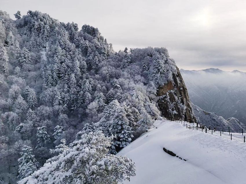 降雪後初の晴天となり、美しい雪景色が広がる華山　陝西省