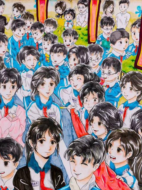 先生と同級生47人の似顔絵描いた小学生　広東省