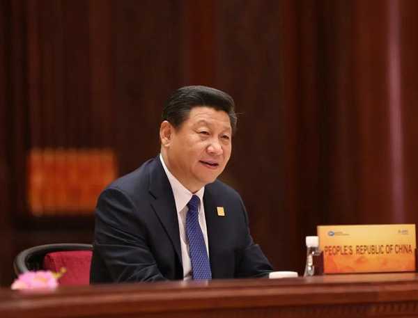 2014年11月11日、北京の懐柔雁栖湖国際会議センターで開催されたアジア太平洋経済協力（APEC）第22回非公式首脳会議で議長を務める習近平国家主席（撮影・蘭紅光）
