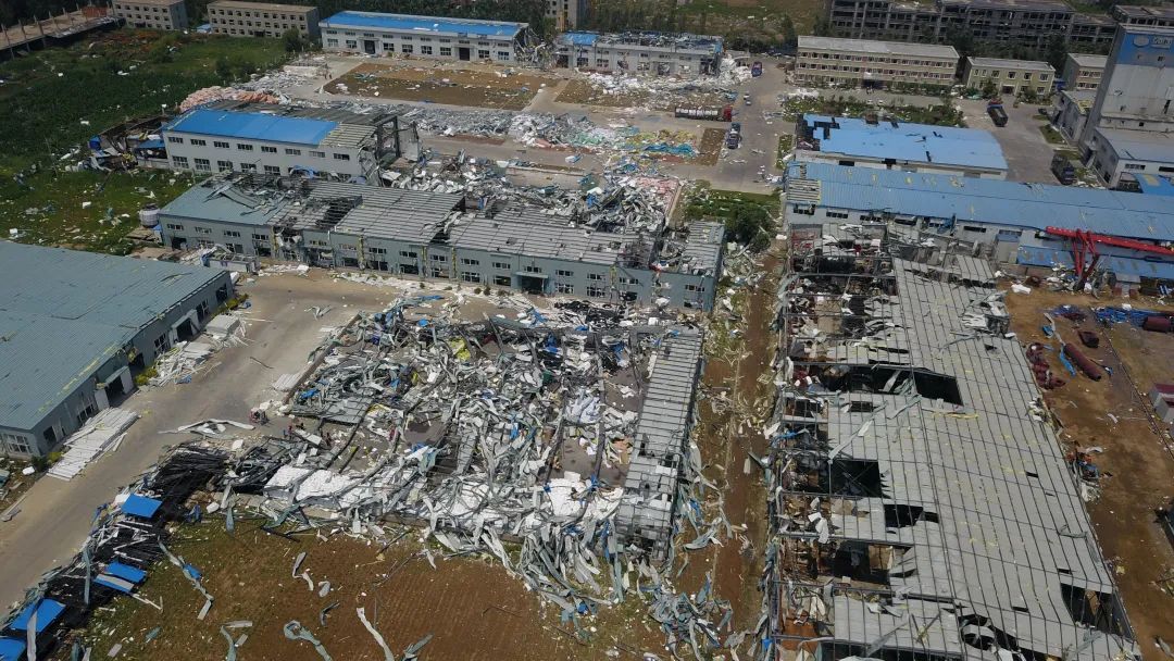 2019年7月4日午前9時に撮影した竜巻が発生した後の遼寧省開原鉄西工業パーク（撮影・郭慧君）。