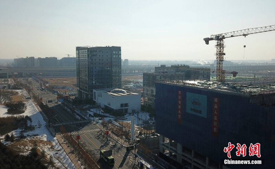上空から撮影した雄安自由貿易試験区交流展示センター　河北省