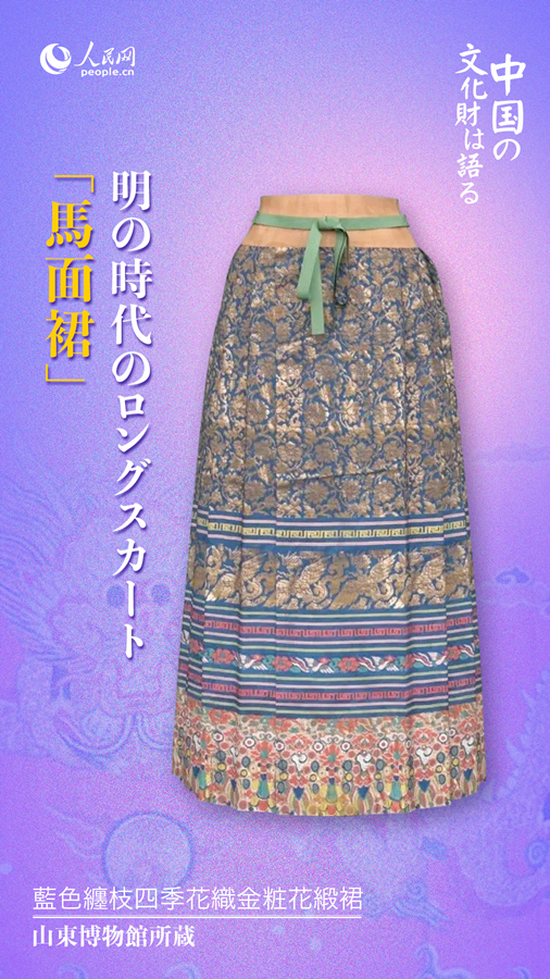 藍色纏枝四季花織金粧花緞裙（山東博物館所蔵）