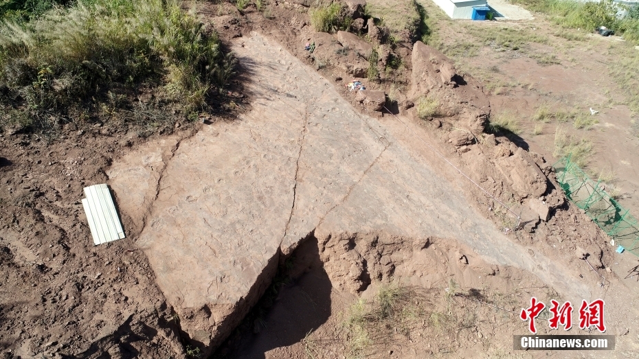 上空から撮影した福建省の竜翔恐竜足跡郡（2020年11月10日撮影、写真提供・福建省英良石材自然歴史博物館）。