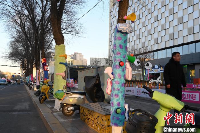 カラフルな冬の装いとなった街路樹　内蒙古呼和浩特