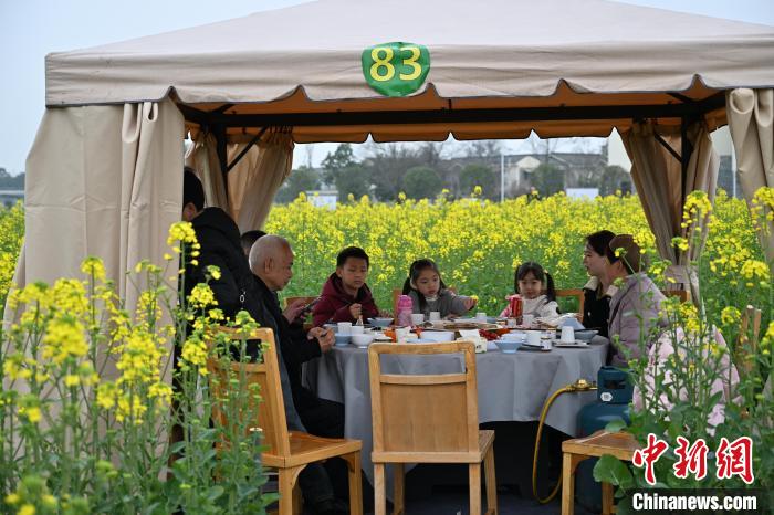 菜の花畑で食べる火鍋は春の味？　四川省成都