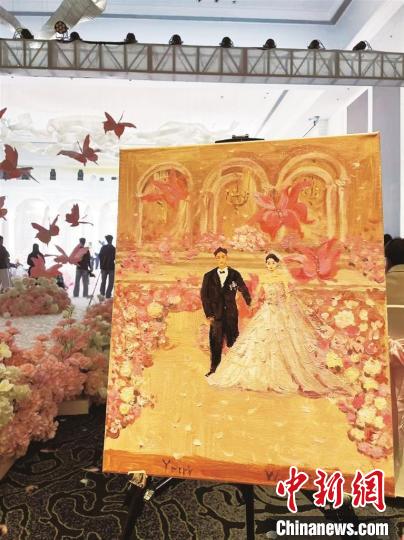 常婕さんが描き上げた結婚式の様子（写真提供・取材対象者）。