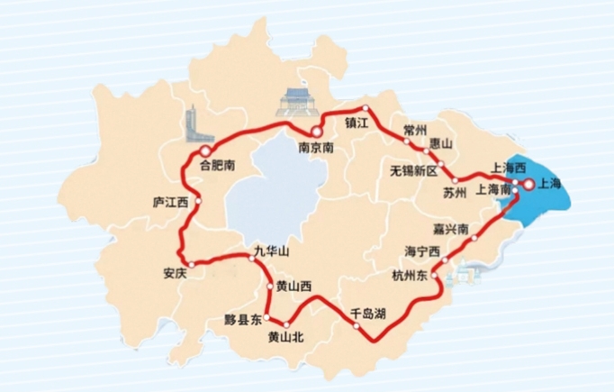 長江デルタのスーパー環状高速鉄道の路線図（資料提供・上海鉄道部門）。
