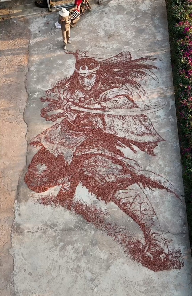 寧さんが描いた中国古典文学「水滸伝」に登場する武松（動画のスクリーンショット）。